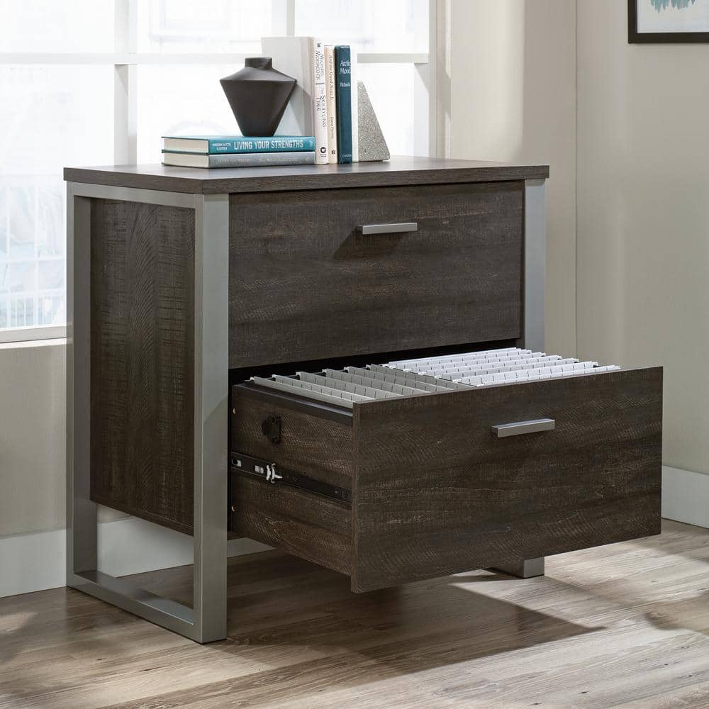 Blade Walnut 2-Drawer Lateral File Cabinet with Silver Frame