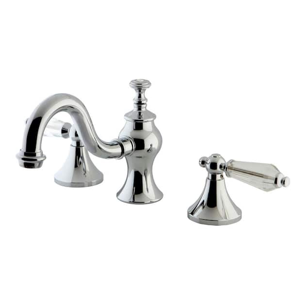 Kingston Brass Crystal Lever 8 in. Widespread 2-Handle High-Arc Bathroom Faucet in Chrome