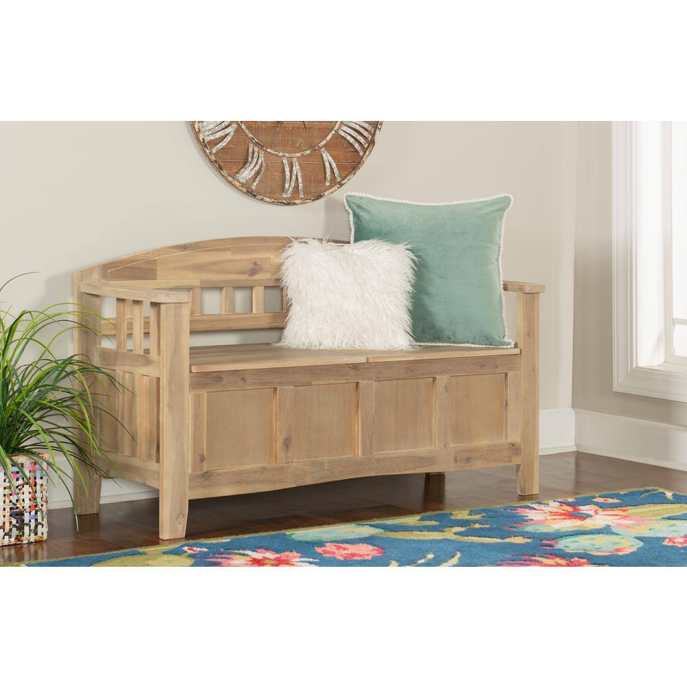Rustic Iris 52" Natural Wash Wood Storage Bench with Split Seat