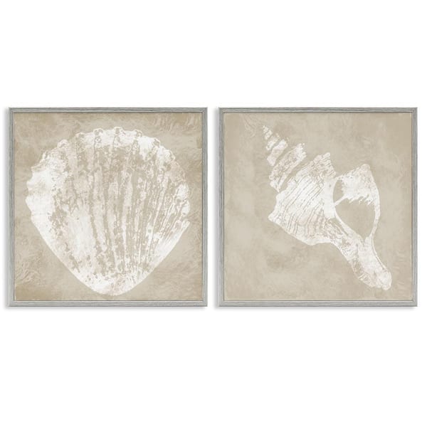 Stupell Industries Rustic Abstract Seashells by Carol Robinson 2-Pieces Gray Framed Coastal Giclee Art Print 12 in. x 12 in.