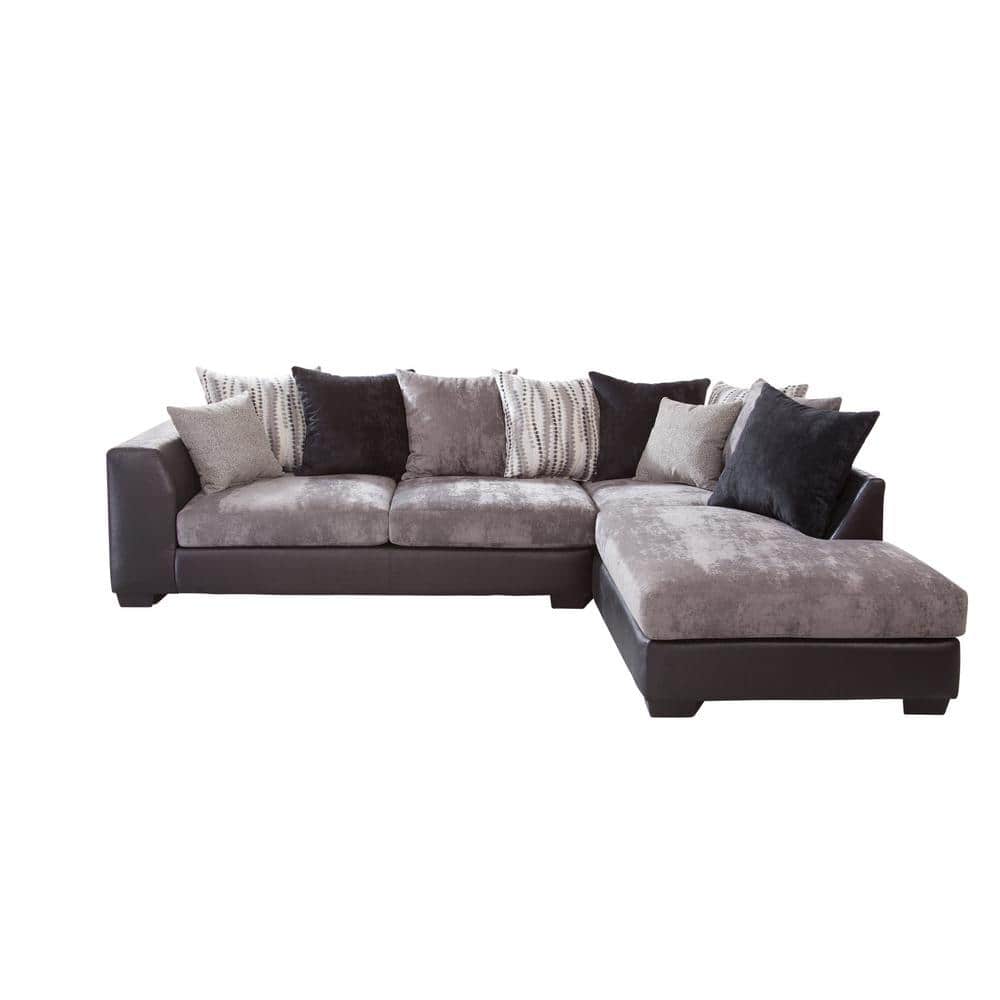 Black and Charcoal Two-Piece Faux Leather Sectional Sofa