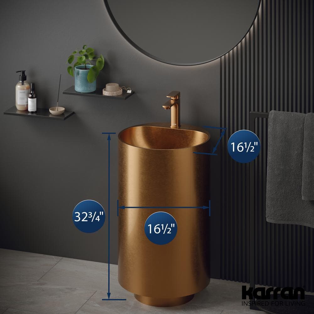 Karran Brushed Copper 16.5'' Stainless Steel Pedestal Sink