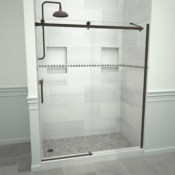 Tile Redi Redi Slide 5300 71 in. W x 76 in. H Semi-Frameless Sliding Shower Door in Oil Rubbed Bronze with Handle