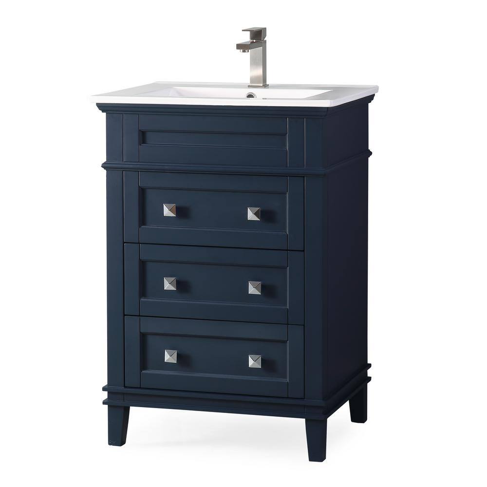 Felix 24" Navy Blue Bathroom Vanity with White Ceramic Top