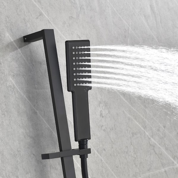 1-Spray 9.84 in. Wall Mount Dual Fixed and Handheld Shower Head 1.8 GPM with 6 Body-Sprays in Matte Black
