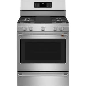 30 in. 5.6 cu. ft. Smart Gas Range with Steam-Cleaning Convection Oven in Stainless Steel