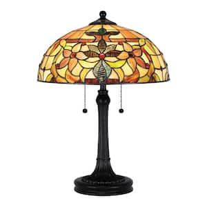 Scoresby 22.25 in. 2-Light Matte Black Table Lamp with Tiffany Glass Shade