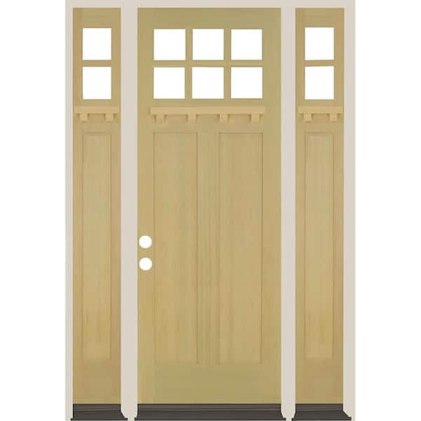 Krosswood Doors 64 in. x 96 in. Right Hand 6-Lite Craftsman Unfinished Douglas Fir Prehung Front Door Double Sidelite