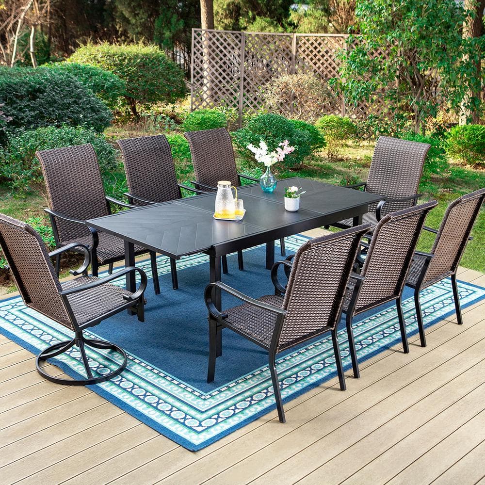 PHI VILLA 9-Piece Metal Outdoor Dining Set with Extensible