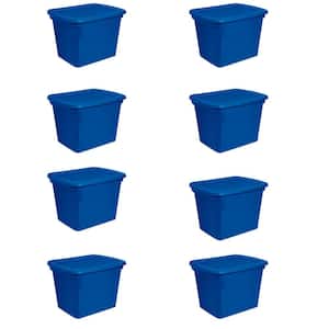 18 Gal. Plastic Stackable Storage Bin Container Box, Blue (8-Pack)