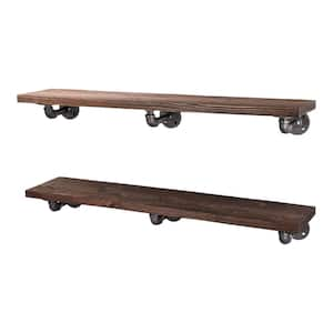 36 in. x 7.5 in. x 6.75 in. Trail Brown Restore Wood Decorative Wall Shelf with Industrial Steel Pipe L- Brackets