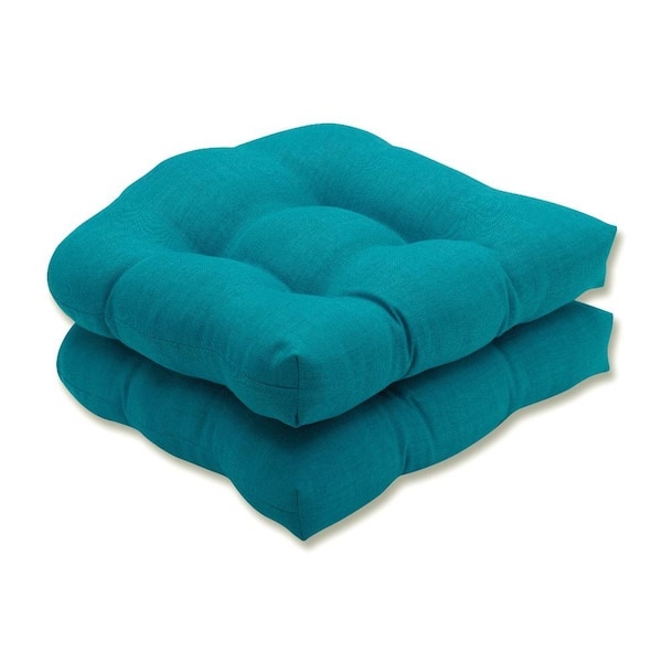 Pillow Perfect Solid 19 x 19 Outdoor Dining Chair Cushion in Blue (Set of 2)