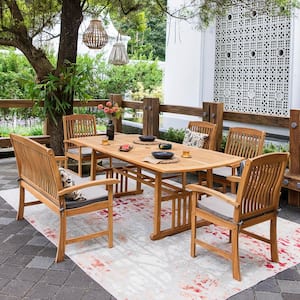 Caterina 6-Piece Teak Wood Outdoor Dining Set with Beige Cushion