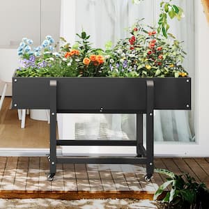 48 in. x 20 in. x 28 in.Black Plastic Raised Garden Bed Mobile Elevated Planter Box with Lockable Wheels and Liner