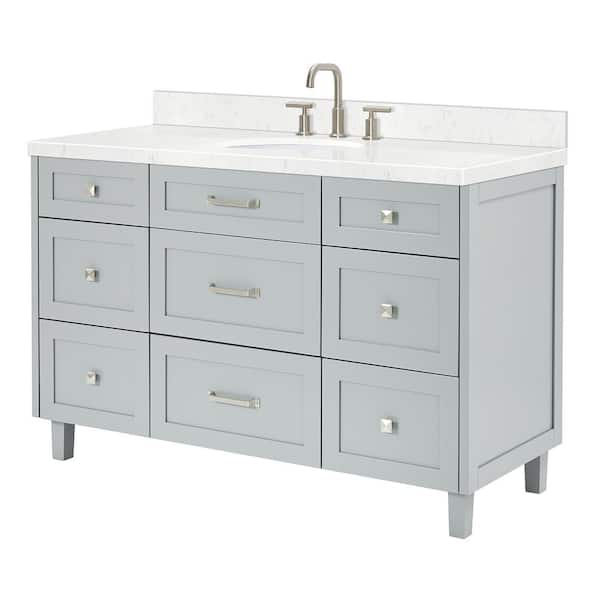ARIEL Monroe 54 in. Single Sink Freestanding Bathroom Vanity in Gray with Carrara White Quartz Top