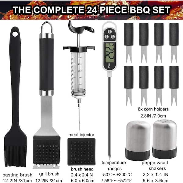 TENLEI BBQ Grill Tools Set,Grilling Accessories,Extra Thick Stainless Steel  Grill Spatula, Tongs,Fork,Meat Knife,Brush & Skewers.Best Grilling Gift