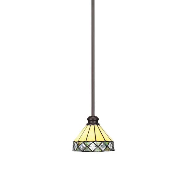 Unbranded Albany 60-Watt 1-Light Espresso Shaded Pendant Light with Diamond Peak Art Glass Shade, No Bulbs Included