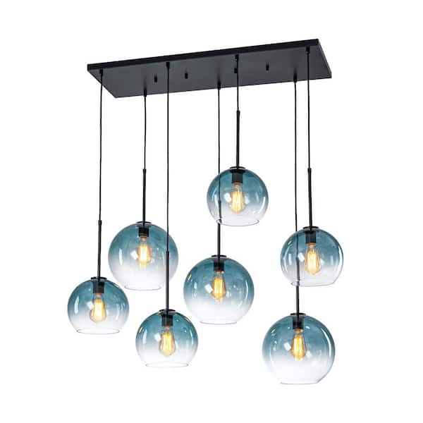 HUOKU Reverso 7-Light 41.7 in. W Matte Black Waterfall Cluster