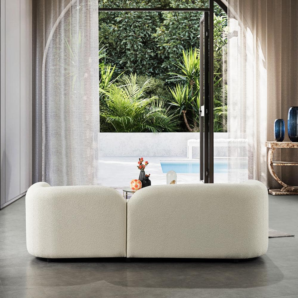 Donna Ivory Boucle Fabric Round Arm Sofa with Solid Wood Frame