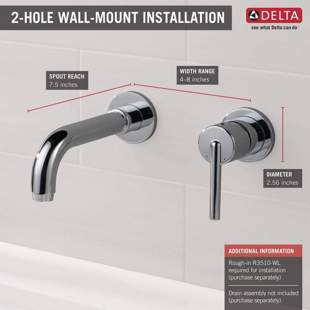 Delta Trinsic 7.5" Chrome Modern Wall-Mounted Bathroom Faucet