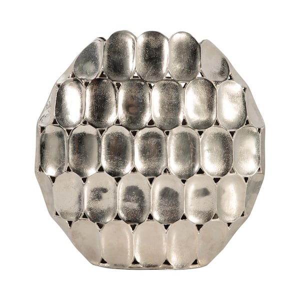 Liv & Skye 17 in. Silver Metal Round Decorative Vase