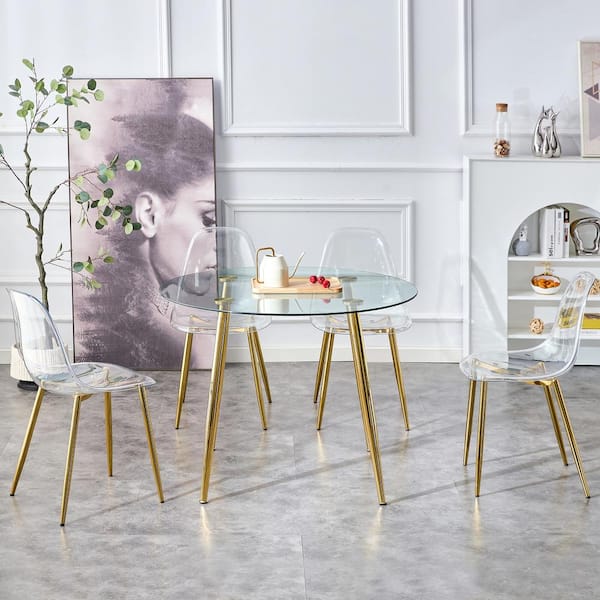 Round Glass Gold Legs Dining Table Polibi Modern Round Gold Glass