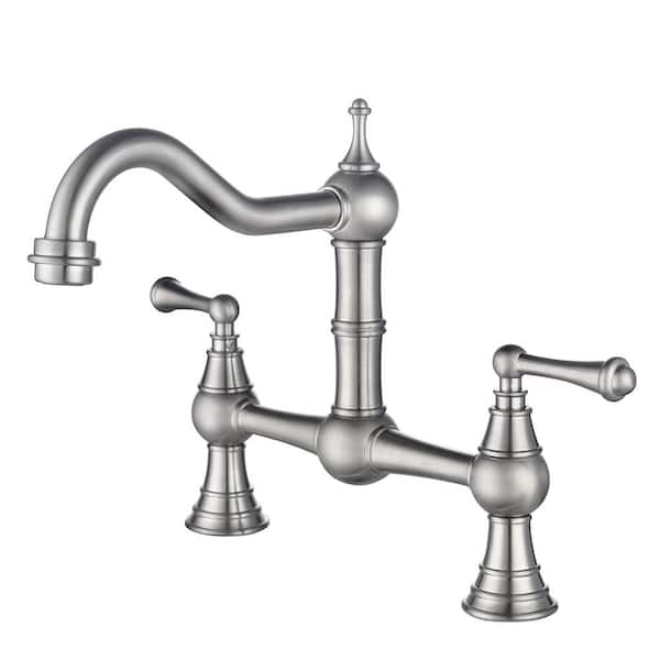 Zalerock Classic Double Handle Bridge Kitchen Faucet in Brushed Nickel