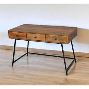 47 in. Rectangular Natural Iron 3-Drawer Computer Desks