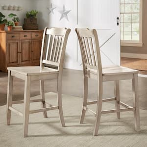Antique White Slat Back Wood Counter Height Chair (Set of 2)