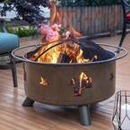 Nuu Garden 30 in. Steel Round Fire Pit with Poker/Cover/Cooking