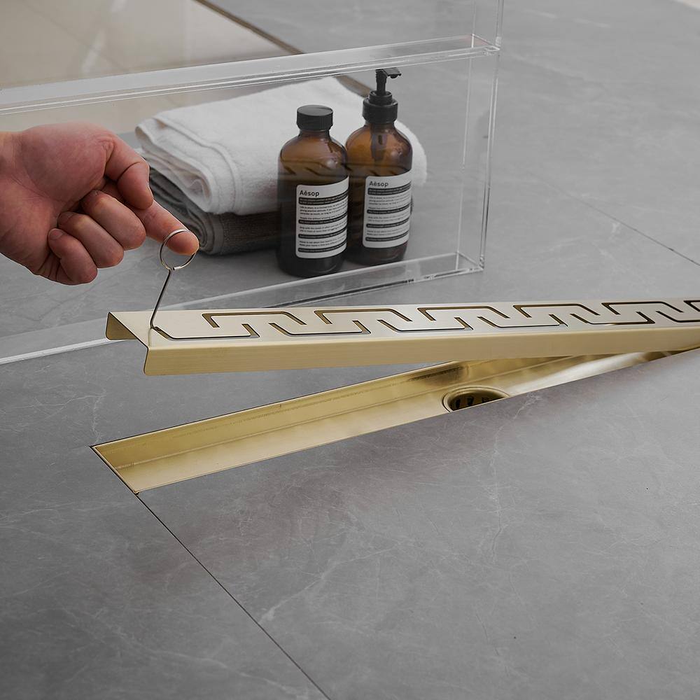 Brushed Gold Stainless Steel Linear Shower Drain with Square Holes