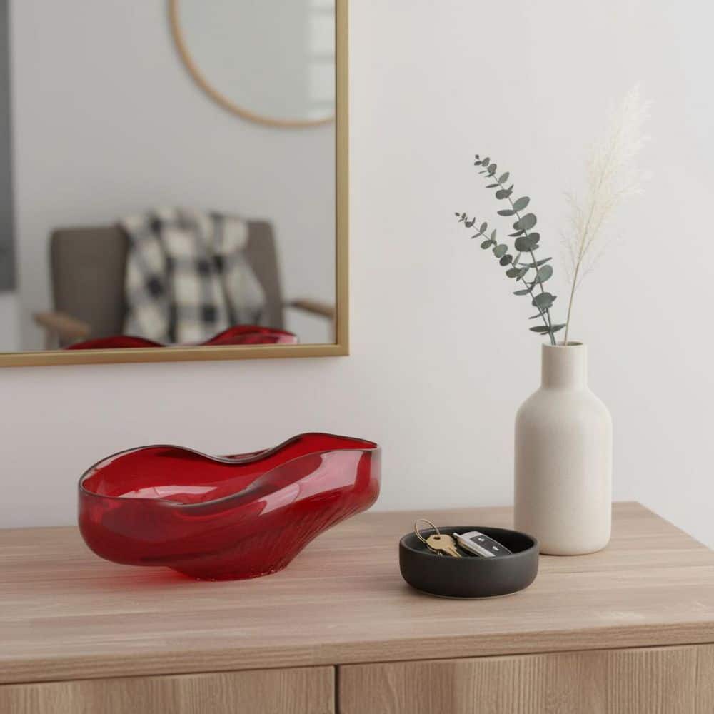 Red Glass 15.25 in. Decorative Abstract Bowl