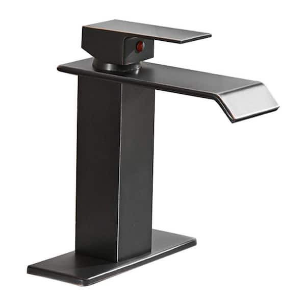 Dimakai Waterfall Single Hole Single-Handle Low-Arc Bathroom Faucet With Supply Line and Escutcheon in Oil Rubbed Bronze