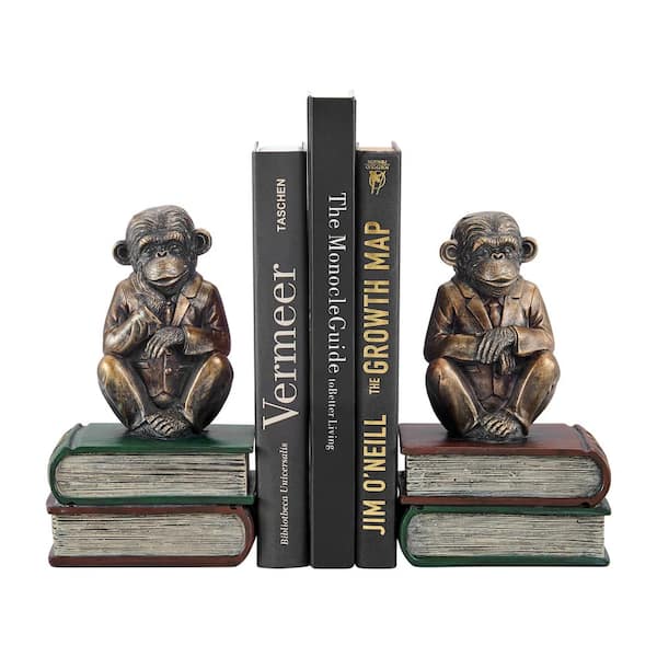 DANYA B Monkeys on Books Polyresin Antique Patina Finish Bookend Set of 2