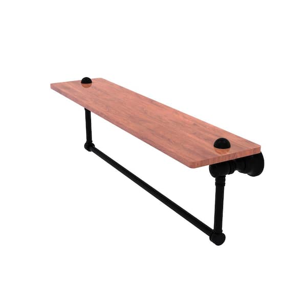 Allied Brass Carolina Collection 22 in. W 7 in. H x 5.54 in. D Brass Rectangular Wood Shelf with Integrated Towel Bar in Matte Black