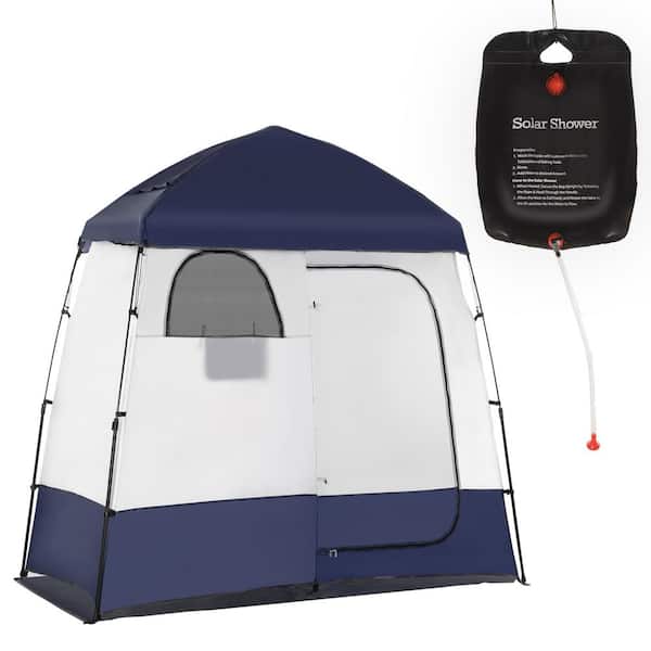 Outsunny Blue Pop Up Polyester Cloth Portable Shower Tent Enclosure with 2 Rooms and Shower Bag
