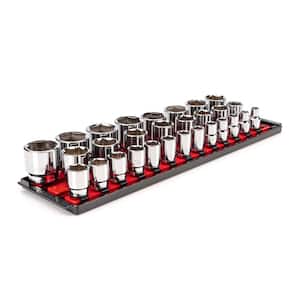 1/2 in. Drive 6-Point Socket Set, (29-Piece) (10-38 mm) with Rails