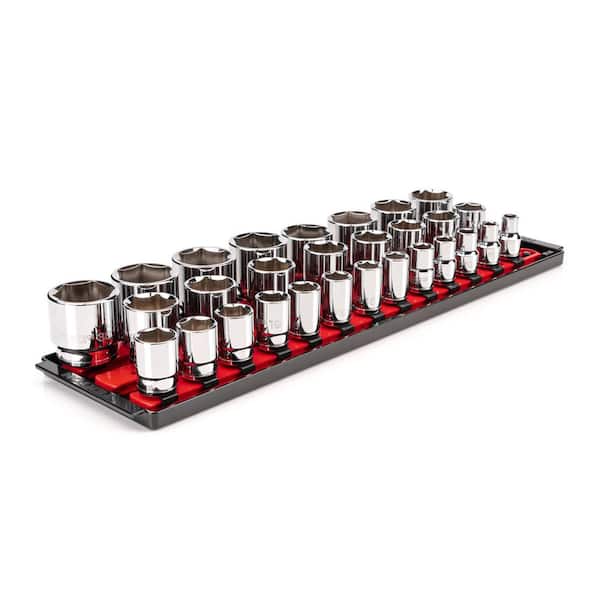 TEKTON 1/2 in. Drive 6-Point Socket Set, (29-Piece) (10-38 mm) with Rails