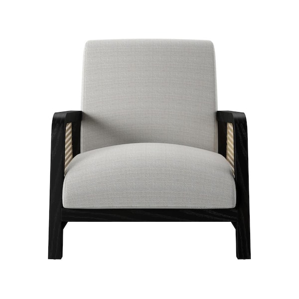 Twin Star Home Ivory Black Oak Upholstered Arm Chair with Frame