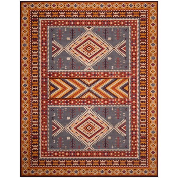 SAFAVIEH Classic Vintage Slate/Mustard 8 ft. x 10 ft. Border Area Rug