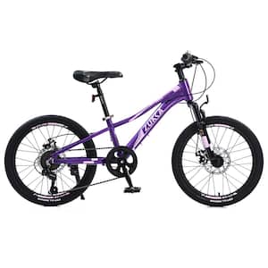 20 in. Wheels Mountain Bike Carbon steel Frame Disc Brakes Thumb Shifter Front fork Bicycles, Purple