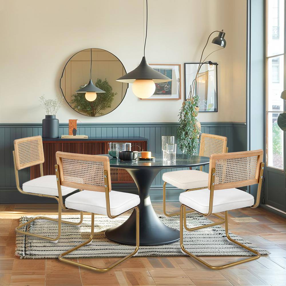 Modern Upholstered Velvet Seat Armless Chairs with Metal Legs, Natural Mesh