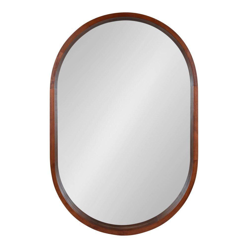 Walnut Brown Capsule Wall Mirror with Poplar Wood Frame, 24x36