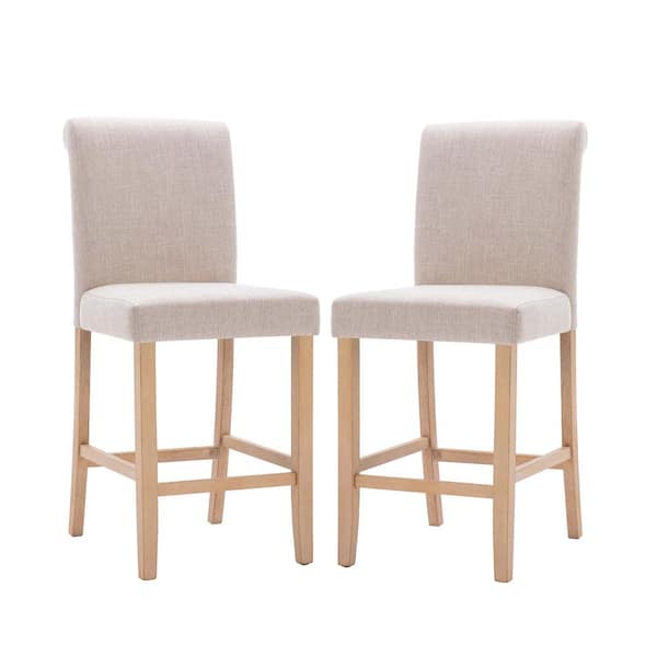wetiny 41 in. Beige Low Back Wood Frame Cushioned Bar Stool with Fabric Seat (Set of 2)
