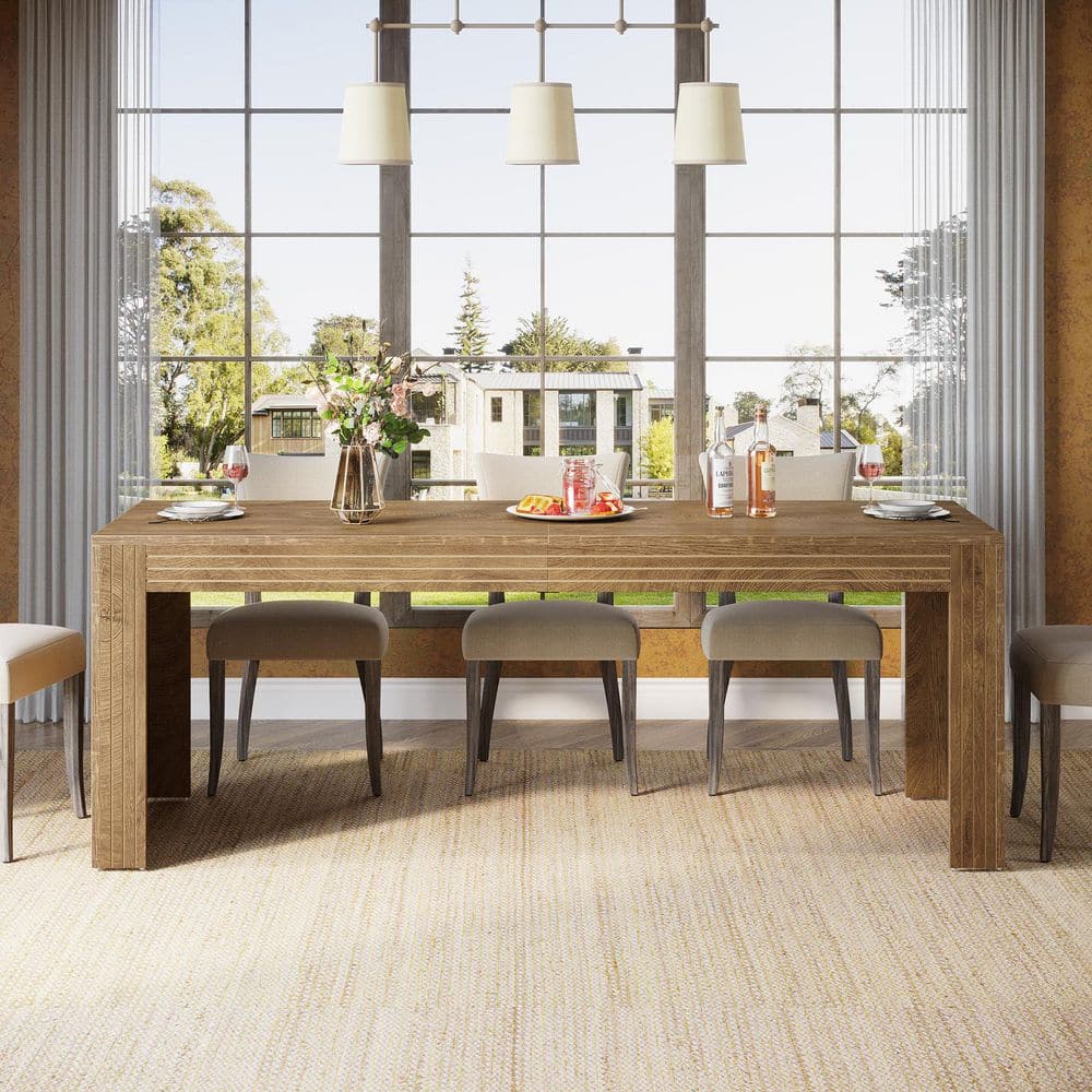 Roesler Light Brown Wood 79 in. Wood Rectangle Double Pedestal Dinning Room Dining Table Seat 6 Industrial Modern Simple price history on PriceWatchPro