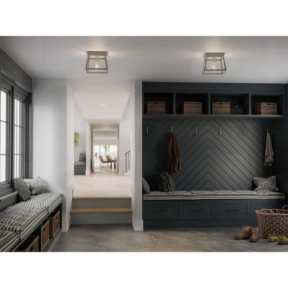 Briarwood Bleached Oak and Galvanized Steel Farmhouse Flush Mount Light