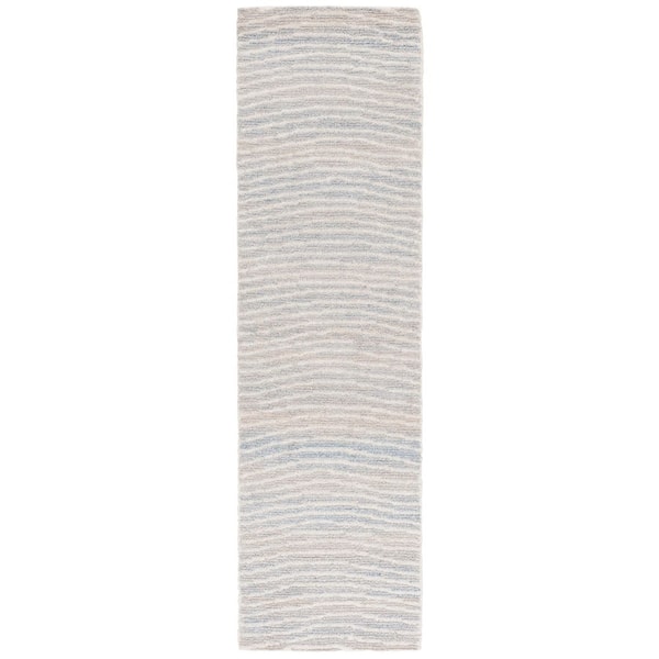 Renewal 2 ft. x 8 ft. Light Blue/Ivory Striped Wavy Runner Rug