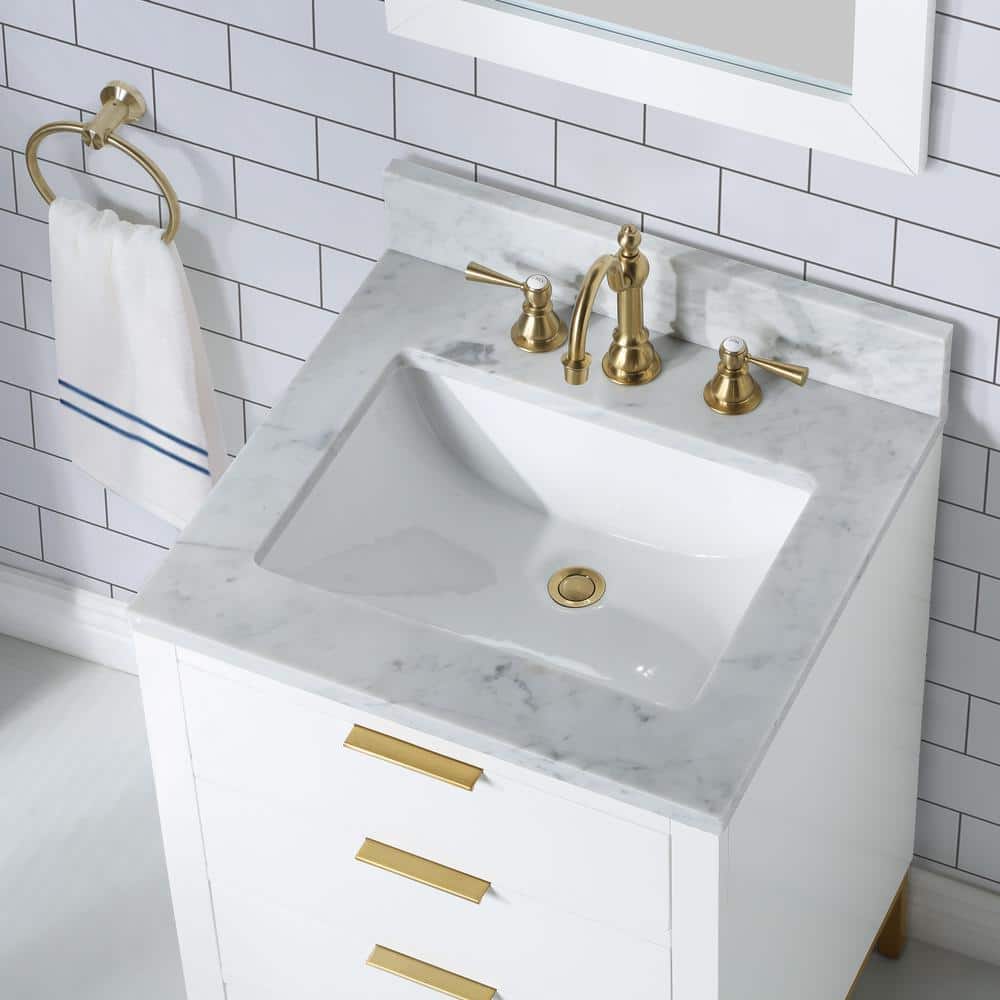 Pure White 24'' Single Sink Vanity with Carrara Marble Top