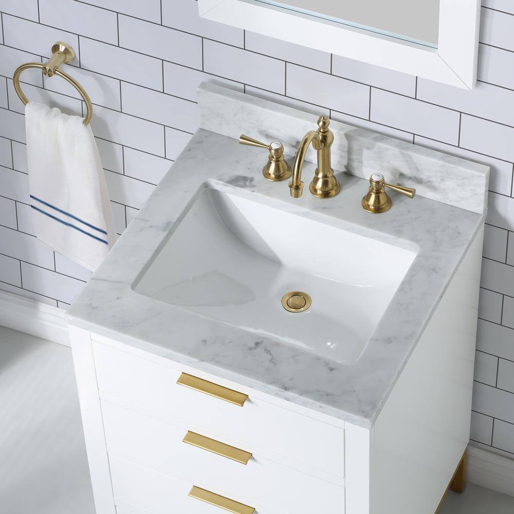 Pure White 24'' Single Sink Vanity with Carrara Marble Top