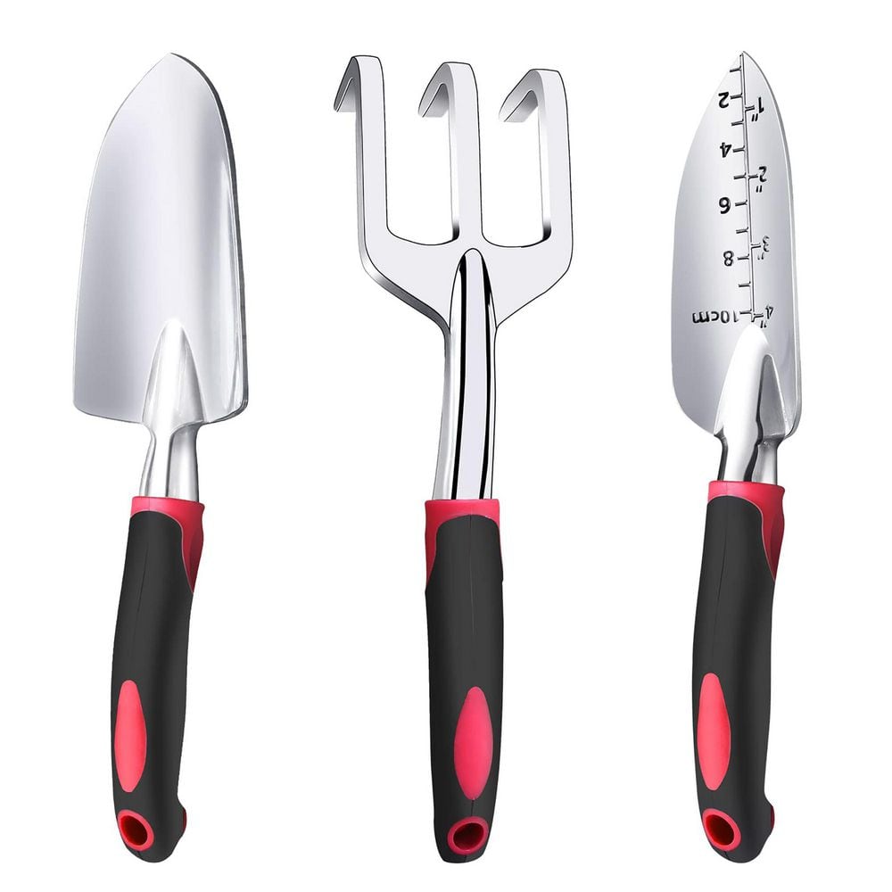 3 Piece Garden Tool Set Aluminum Hand Shovel Transplanter and Rake with Rubber Handle for Planting and Weeding price history on PriceWatchPro